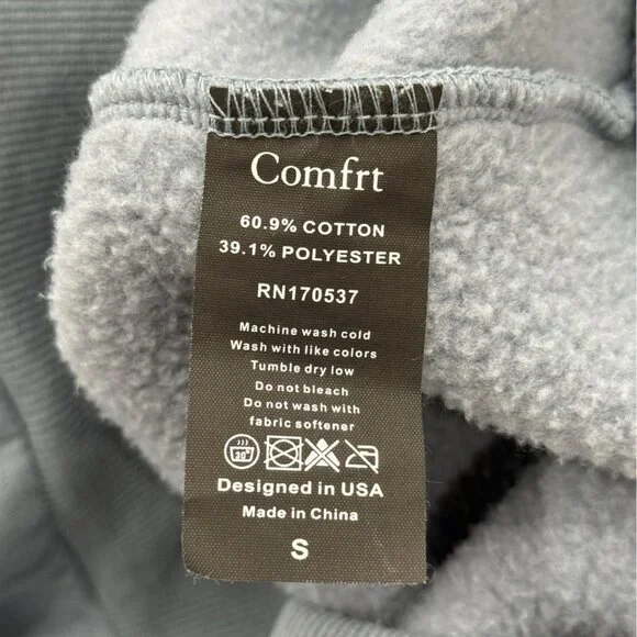 Comfrt Hoodie Blue Gray Fleece Pullover Oversized Unisex Sweatshirt Size S - Picture 7 of 7